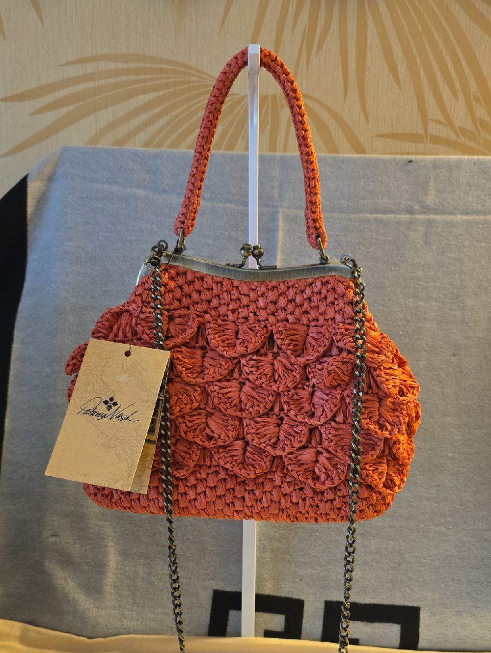 Patricia Nash Coral-Orange Crochet Kisslock Bag